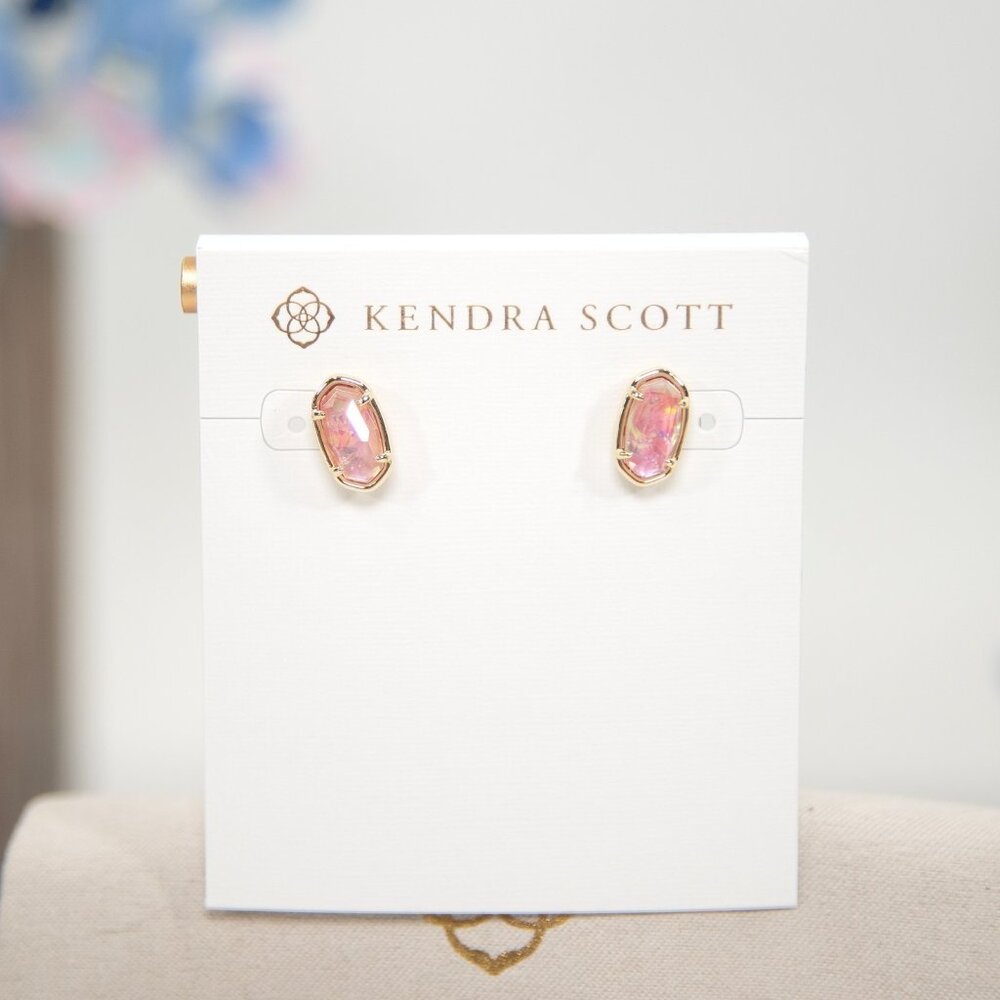 Kendra Scott Grayson Pink Illusion Mother of Pearl Gold Plated Stud Earrings NWT